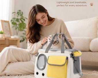 Canvas Cat Backpack for Small Dogs, Breathable Carrier Bag, Portable Hiking Tote, Yellow