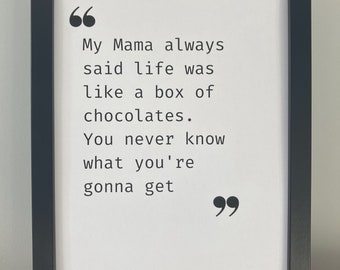 Forest Gump Movie Film Quote Print - 'Life is like a box of chocolates' - Digital Download (A4 Size, Black and White) PDF Contemporary