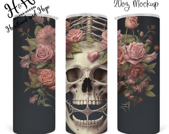Envoltura para vaso con diseño de calavera floral, diseño para vaso con salpicaduras de pintura, diseño imprimible, diseño digital, diseño para vaso de 20 oz