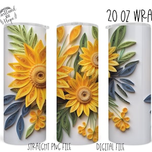 3D-zonnebloemen-bekerverpakking, bekerontwerp, afdrukbaar ontwerp, digitaal ontwerp, 20oz bekerontwerp, 3D-papieren bloemen