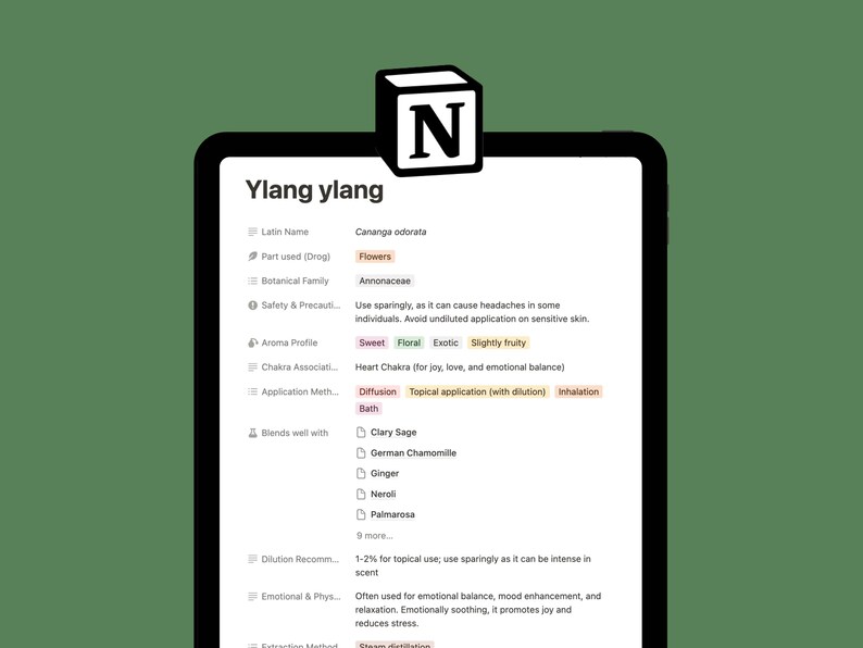 Essential oil database Notion template