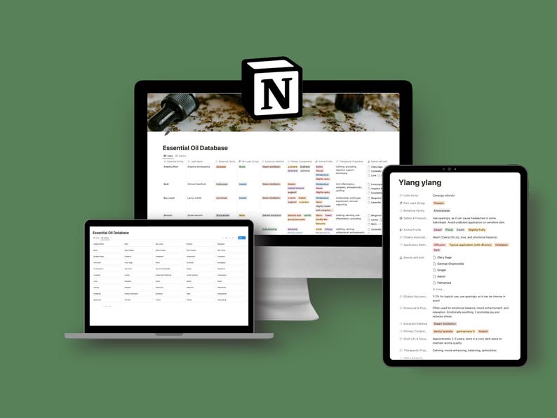 Essential oil database Notion template