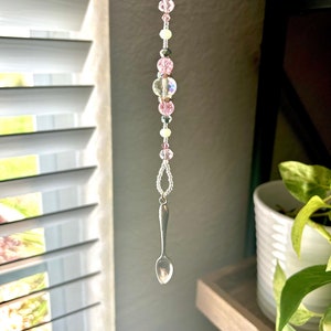 Beaded Spoon Suncatcher • Crystal Window Charm, Rear View Mirror Decoration