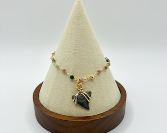 Fossilized Shark Tooth Bracelet - Gold Wire wrapped Charm Bracelet - Gift for her