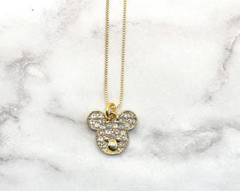 Collar con dije de Mickey Mouse brillante en oro / Collar de oro delicado / Regalo de joyería de Disney