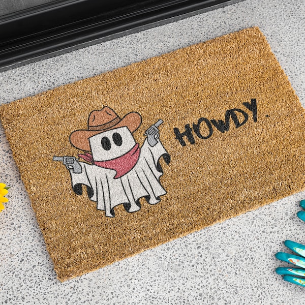 Ghost Cowboy Halloween Ghost & Bat Pattern Halloween Doormat, Halloween Decor, Fall Decor, Welcome Mat, Housewarming Gift, Front Door mat