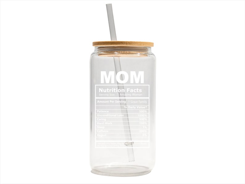 Mom Nutrition Fun Facts Iced Coffee Cup, Mommy Gift, Coffee Cup, Mothers Day Gift, 16oz Glass Bamboo Lid Cup Gift image 4