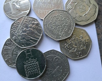 General 50p & 10p coins (UK/GB) in good circulated (used) condition. Ideal for collecting, gifts or jewellery/craft making.