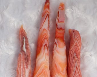 Unique Carnelian Crystal Textured Stick - 7.5 Inches Long - Orange White Red - Long Natural Carnelian Crystal Finger - Orange #RAWSM#1100