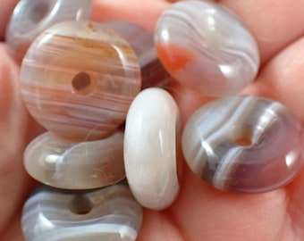 One Mini Natural Botswana Agate Crystal Donut - Smooth Polished Thick - Botswana Agate Crystal Donut - Pink Gray Banded Donut #MINIS#1143