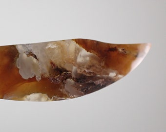 Moss Agate Crystal Knife Sword Carving - Shiny Beveled Edge Crystal Knife - Short 3 Inch Sword Carving Decorative Crystal Sword #CRVNG#2074