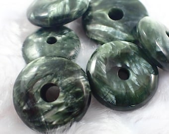 Natural Silky Green Seraphinite Crystal Mini Donut - Green White Small Donut - .75 Inch Smooth Mini Dark Green Seraphinite Donut #MINIS#1141