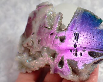 Super Sparkly Aura Sphalerite Crystal Slab - White Gray Purple - Flat Textured Sugar Slab - 4.75 Inches Aura Sphalerite Slab #SLABS#1055