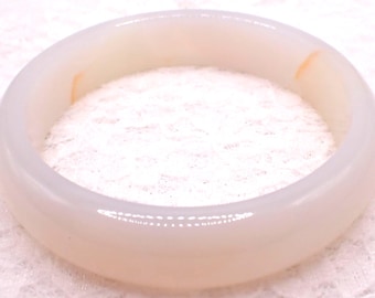 66.1mm White Agate Crystal Cuff Bangle Bracelet - Smooth Thick Crystal Bracelet - Flat Inside Smooth White Agate Bangle #JEWEL#1843