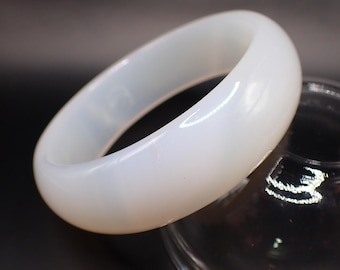 67.6mm White Agate Crystal Cuff Bangle Bracelet - Smooth Thick Crystal Bracelet - Flat Inside Smooth White Agate Bangle #JEWEL#1978