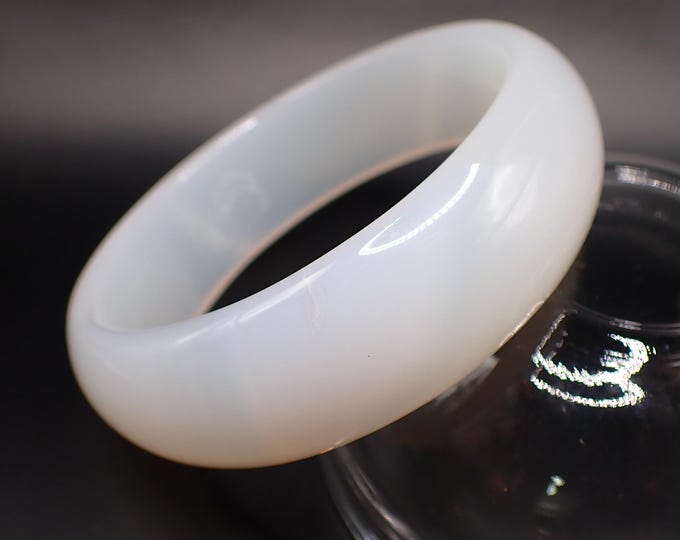 Featured listing image: 67.6mm White Agate Crystal Cuff Bangle Bracelet - Smooth Thick Crystal Bracelet - Flat Inside Smooth White Agate Bangle #JEWEL#1978