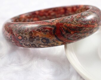 60.8mm Money Agate Natural Crystal Bangle Bracelet - Smooth Flat Inside - Red Orange Brown Crystal Bracelet - Money Agate Bangle #JEWEL#1476
