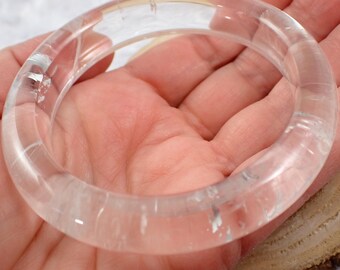 57.7mm Natural Clear Quartz Crystal Bangle Bracelet - Smooth Clear Flat Inside - Polished Pretty Clear Quartz Bangle Crystal #JEWEL#1492