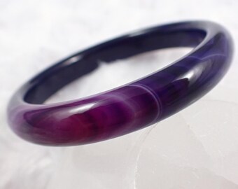 60.2mm Purple Agate Crystal Bangle Bracelet - Purple White Dyed Banded Crystal Bracelet - Flat Inside Dyed Smooth Agate Bangle #JEWEL#1541