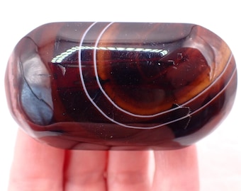 Beautiful Sardonyx Crystal Palm Stone - Smooth Gallet Stone - Black White Brown - 2.5 Inch Sardonyx Crystal Palm - Bold Banding #PALMS#1250