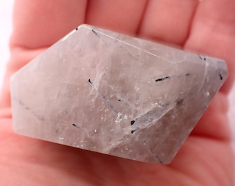 Natural White Black Tourmaline Quartz Crystal Freeform - White Black Geometric Shape - Smooth Crystal Freeform 2 Inch Quartz #FRFRM#1078