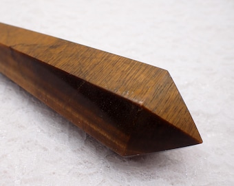 Shiny Faceted Tiger Eye Jasper Crystal Wand - Brown Gold Smooth Polished - 5 Inch Crystal Wand - Tiger Eye Jasper Crystals #WANDS#1086
