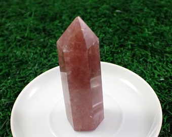 Natural Strawberry Quartz Crystal Tower - Dark Pink Flashy Faceted Smooth Polished - Great Condition 2.75 Inch Tower - Sparkly #TOWER#1023