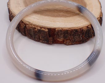 62.6mm Gorgeous White Black Agate Bangle Bracelet - Thin Smooth Polished Round Inside - Natural Agate Crystal Bracelet No Chips #JEWEL#1728