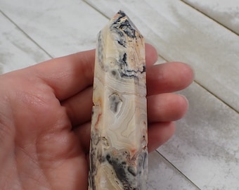 1 Piece Natural Crazy Lace Agate Crystal Tower - Short Yellow Gray Red Point - 3.5 Inch Short Faceted - Crazy Lace Agate Crystal #TOWER#1240