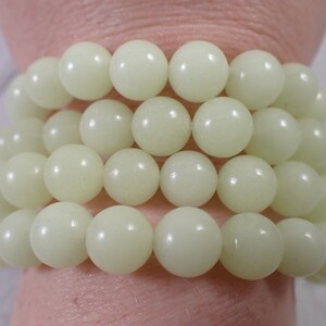One Glow In Dark Beaded Crystal Bracelet - 10mm Smooth Round Beads - Yellow Luminous Beads - Glow in Dark Beaded Bracelet - #BRCLT#1035