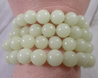 One Glow In Dark Beaded Crystal Bracelet - 10mm Smooth Round Beads - Yellow Luminous Beads - Glow in Dark Beaded Bracelet - #BRCLT#1035
