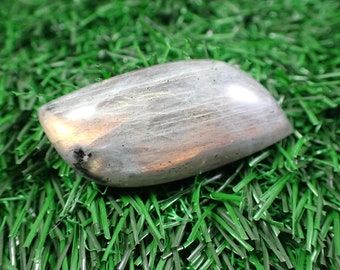 Orange Flash Natural Labradorite Crystal Cabochon - Gray Orange Flashy Lab - Thick Leaf Abstract Shape - Silver Leaf Labradorite #CBCHN#1034