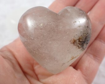 Chunky Clear Garden Quartz Crystal Heart Carving - Thick Brown Green - 2 Inch Polished Heart - Natural Garden Quartz Crystal #HEART#1033