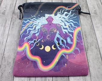 1 Piece Rainbow Fabric Crystal Pouch - Spiritual Woman Purple Blue - Moon Phases Witchy Tarot Card Bag - 7x5 Inches Double Sided #POUCH#1002