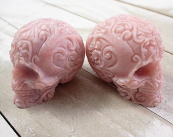 Small Pink Opal Crystal Skull Carving - Pink Swirly Human Skull - Natural Pink Opal - Scroll Swirls Pink Crystal Carving Skull #SKULL#1005
