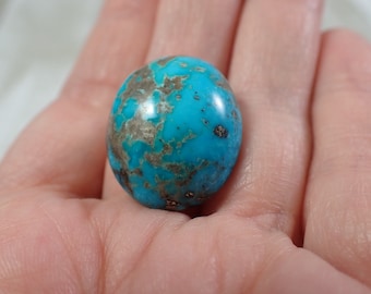 Pretty Chinese Turquoise Pyrite Crystal Cabochon - Small Rounded Oval Cab - No Hole Smooth Finish - 23x20x10mm Small Cabochon #CBCHN#1028