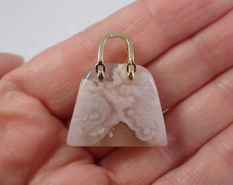 1 Piece Natural Flower Agate Handbag Carving - Pink Gold Yellow Crystal - Gold Metal Handles - Small Mini Purse Flower Agate #MINIS#1079