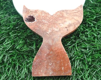 Large Whales Tail Crystal Carving - Druzy Agate Mermaid Tail - Crazy Lace Agate Orange Red - 3 Inch Stone Tail - Heat Treated #CRVNG#1927