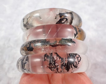 62.0mm Stunning Herkimer Diamond Crystal Bangle Bracelet - Smooth Flat Inside Black Dendrites - Polished Perfect Bangle Crystal #JEWEL#1656