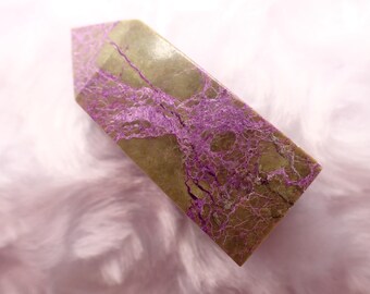 Natural Purple Atlantisite Crystal Tower - Rectangle Smooth Polished - 1.75 Inch Small Green Purple Crystal Tower - Atlantisite #TOWER#1322