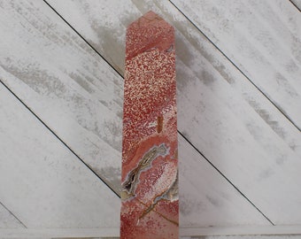 Large Square Druzy Ocean Jasper Crystal Tower - Smooth Polished Nice Standing - 4.75 Inch Pink White Tower - Natural Ocean Jasper TOWER#1298