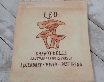 1 Piece Leo Mushroom Linen Fabric Tarot Card Pouch - Orange Brown White - Leo Zodiac Crystal Bag - 6.75x5.5 Inch Leo Shrooms Bag #POUCH#1038