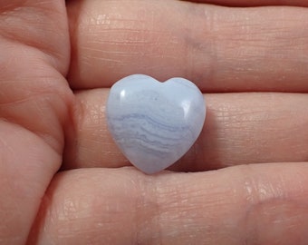 1 Piece Natural Blue Lace Agate Mini Heart Crystal - Small Thick Chunky Heart - Blue White Banding - High Quality Mini Carving #MINIS#1126