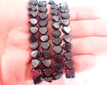 Lovely Little Hypersthene Heart Beaded Bracelet - Dark Gray Purple Natural Crystals - Small Dark Hearts Crystal Beaded Bracelet #BRCLT#1219