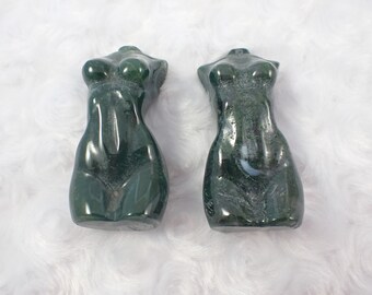 Green Moss Agate Crystal Body Carvings - Womans Body Green White - 2.5 Inch Female Standing Body Carvings - Agate Crystal Body #BDIES#1008