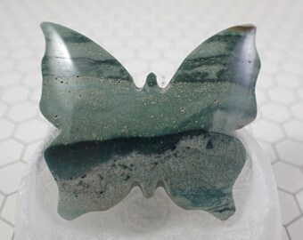 1 Piece Natural Green Polychrome Jasper Butterfly Carving - Green Striped Crystal Carving - Polychrome Green Butterfly Carving #ANMLS#1158