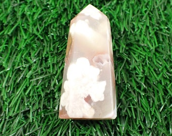 1 Piece Natural Crystal Flower Agate Tower - Short Opaque Smooth Polished - Faceted Crystal Tower - 58x25x18mm Crystal Tower #TOWER#1162