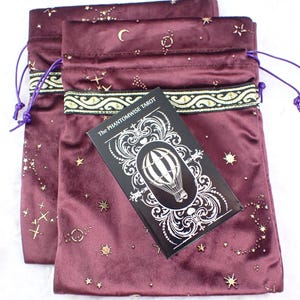 Pochette en cristal 1 pièce en tissu de soie doré violet - Sac en or violet brillant - Sac pour cartes de tarot en soie violet étoiles filantes dorées 20 x 15 cm