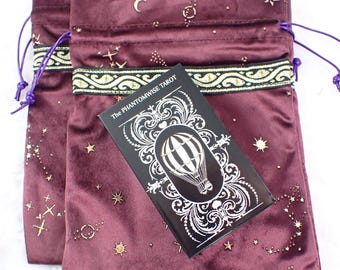 1 Piece Purple Gold Silk Fabric Crystal Pouch - Shiny Purple Gold Bag - Gold Shooting Stars Purple Silk Tarot Card Bag 7x5 Inch #POUCH#1042