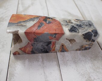 1 Piece Natural Maligano Jasper Crystal Square Tower - Gray Peach White Orange Opaque - Large Natural Texture Tower - 97x33x30mm #TOWER#1166